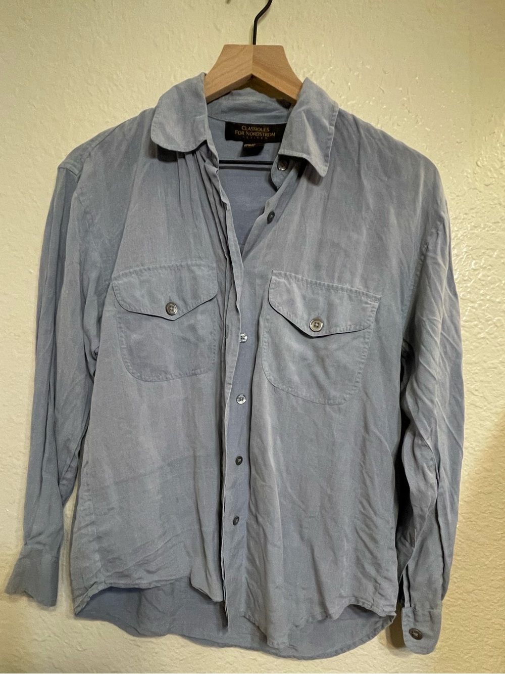 Vintage Nordstrom Light Blue 100% silk shirt (looks similar to last photo)